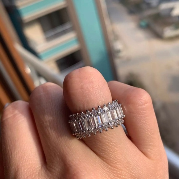 Emerald Cut Silver Eternity Ring - Picture 5 of 7